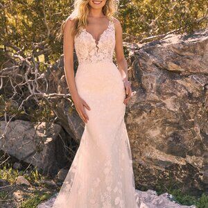 Lace Fit and Flare with Plunging V-Neckline and Low  Back Lillian west 66320